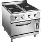Commercial Electric Cooker 4 Square Burners With Electric Oven 16k W+4.8k W 900mm Depth |  Hsq912 B