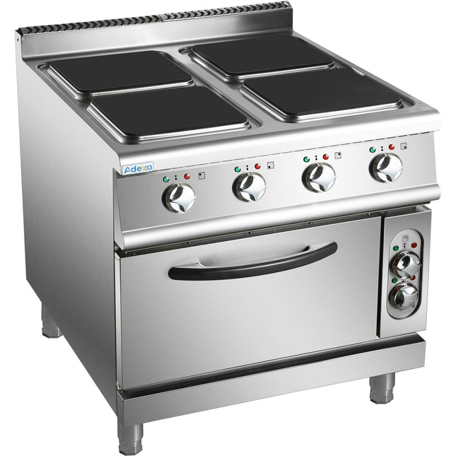 Commercial Electric Cooker 4 Square Burners With Electric Oven 16k W+4.8k W 900mm Depth |  Hsq912 B
