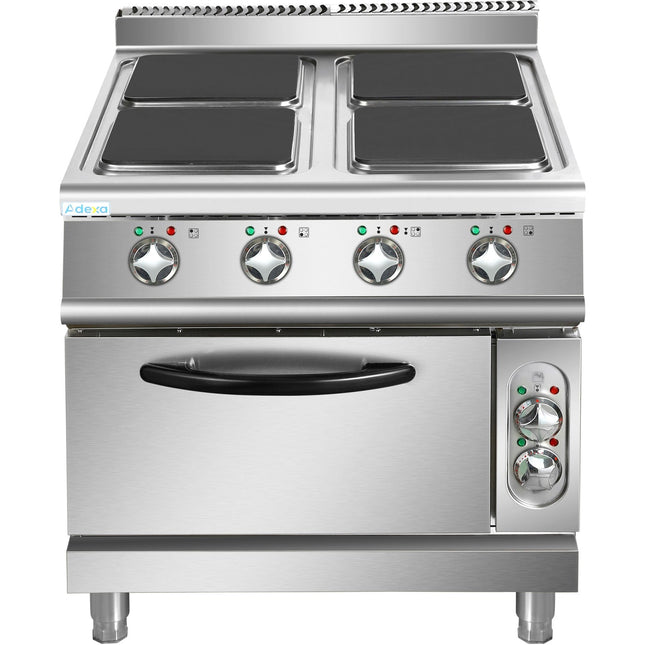 Commercial Electric Cooker 4 Square Burners With Electric Oven 16k W+4.8k W 900mm Depth |  Hsq912 B