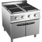 Commercial Electric Cooker 4 Square Burners With Cabinet 16k W 900mm Depth |  Hsq912 C