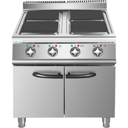 Commercial Electric Cooker 4 Square Burners With Cabinet 16k W 900mm Depth |  Hsq912 C