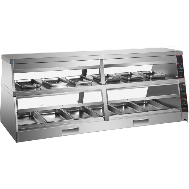 Commercial Two Tier Heated Showcase Food And Chicken Warmer 2200x760x860mm Countertop Dry Heat And Wet Heat |  Hw6 Pc
