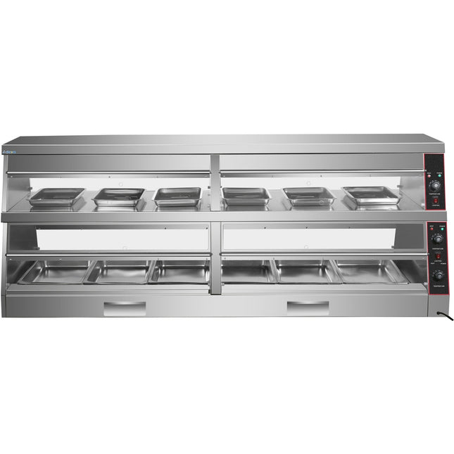 Commercial Two Tier Heated Showcase Food And Chicken Warmer 2200x760x860mm Countertop Dry Heat And Wet Heat |  Hw6 Pc