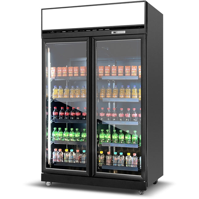 Commercial Display Refrigerator With Double Glass Door &Amp; Canopy 1000 Litres Black |  Klg1253