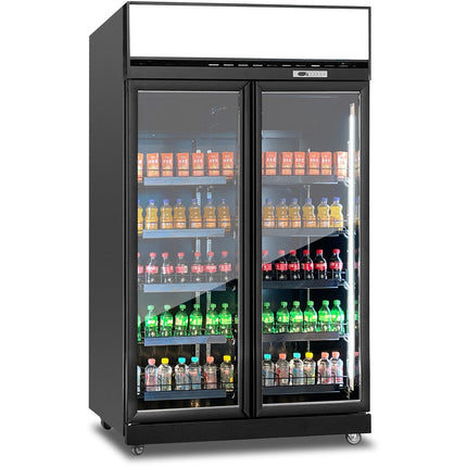 Commercial Display Refrigerator With Double Glass Door &Amp; Canopy 1000 Litres Black |  Klg1253