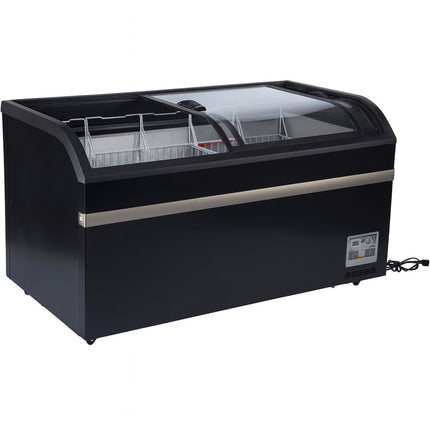 Commercial Horizontal Display Freezer With Shelves 580 Litres 2 Glass Doors 1500x850x880mm Ventilated Cooling Automatic Defrost | Kobe222