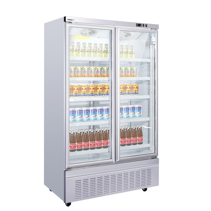 Commercial Upright Display Refrigerator 1035 Litres 2 Glass Doors 5 Shelves Ventilated Cooling 1250x740x2100mm | Kobe202