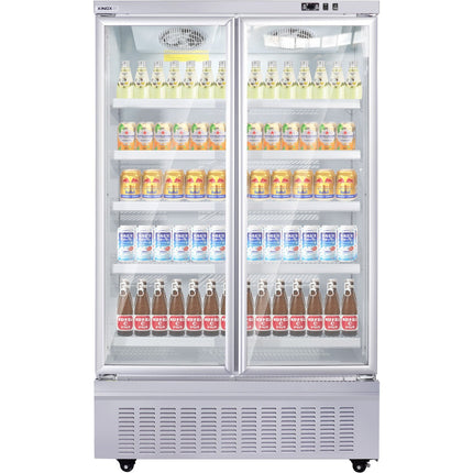 Commercial Upright Display Refrigerator 1035 Litres 2 Glass Doors 5 Shelves Ventilated Cooling 1250x740x2100mm | Kobe202