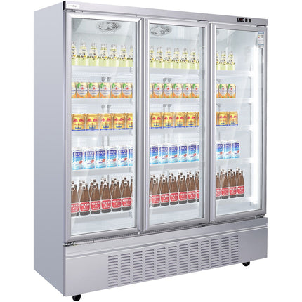 Commercial Upright Display Refrigerator 1575 Litres 3 Glass Doors 5 Shelves Ventilated Cooling 1875x740x2100mm | Kobe204