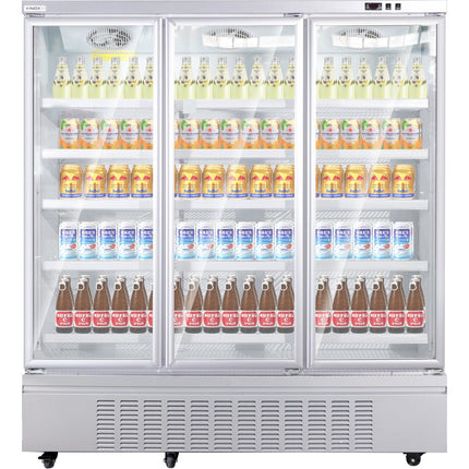 Commercial Upright Display Refrigerator 1575 Litres 3 Glass Doors 5 Shelves Ventilated Cooling 1875x740x2100mm | Kobe204