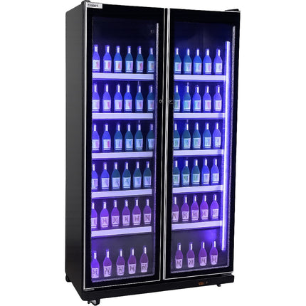 Commercial Upright Display Refrigerator 680 Litres 2 Glass Doors 5 Shelves Ventilated Cooling 1100x600x1985mm | Kobe206