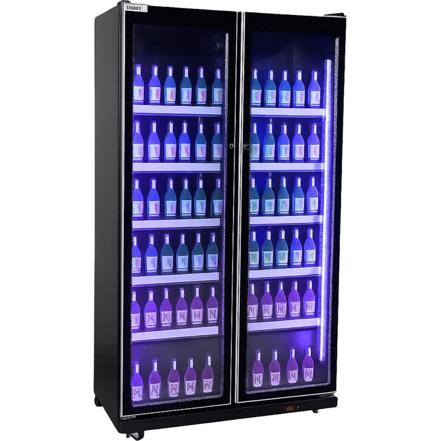 Commercial Upright Display Refrigerator 680 Litres 2 Glass Doors 5 Shelves Ventilated Cooling 1100x600x1985mm | Kobe206