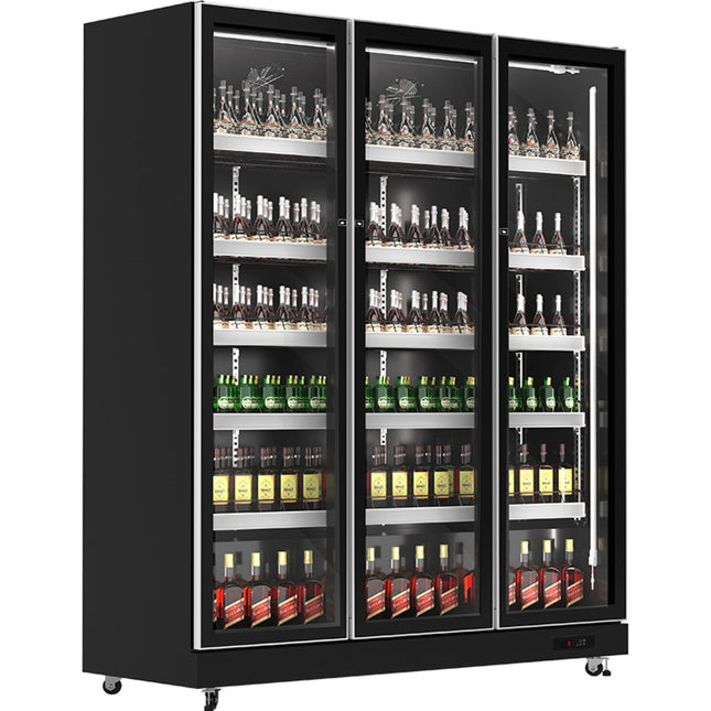 Commercial Upright Display Refrigerator 1050 Litres 3 Glass Doors 5 Shelves Ventilated Cooling 1650x600x1985mm | Kobe208