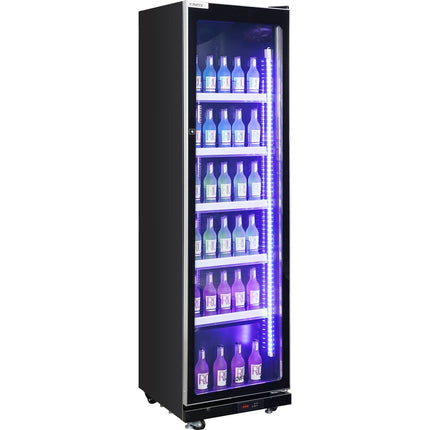 Commercial Upright Display Refrigerator 390 Litres Single Glass Door 5 Shelves Ventilated Cooling 600x635x1985mm | Kobe210