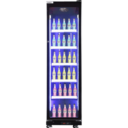 Commercial Upright Display Refrigerator 390 Litres Single Glass Door 5 Shelves Ventilated Cooling 600x635x1985mm | Kobe210