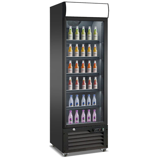 Commercial Bottle Cooler Upright 400 Litres Single Glass Door With Led Canopy In Black |  Kxg400 H