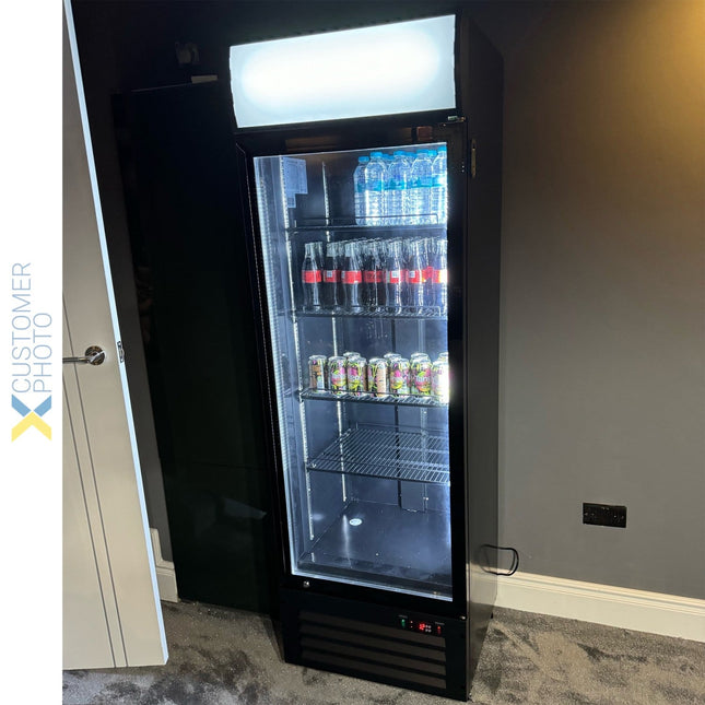 Commercial Bottle Cooler Upright 400 Litres Single Glass Door With Led Canopy In Black |  Kxg400 H