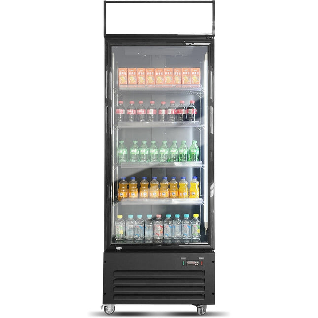 Commercial Bottle Cooler Upright 600 Litres Single Glass Door With Led Canopy In Black |  Kxg600 H