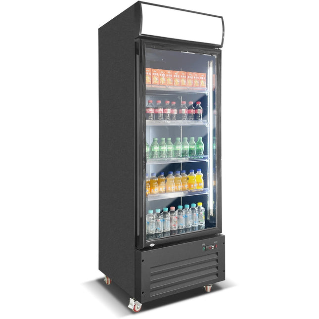 Commercial Bottle Cooler Upright 600 Litres Single Glass Door With Led Canopy In Black |  Kxg600 H