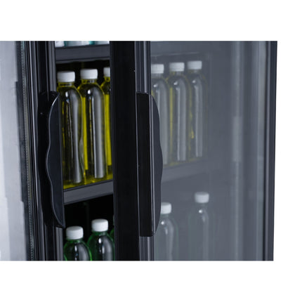 Commercial Bottle Cooler Upright 980 Litres Ventilated Cooling Twin Hinged Doors Canopy Light 1200x730x2036 Black | Lg1000 Bfblack