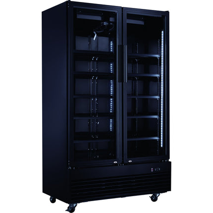 Commercial Bottle Cooler Upright 930 Litres Ventilated Cooling Twin Hinged Doors Black | Lg1000 Bfpblack