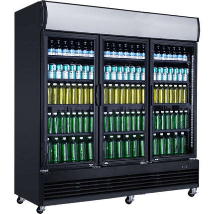 Commercial Bottle Cooler 1300 Litres Ventilated Cooling 3 Hinged Doors Black | Lg1300 Bfblack