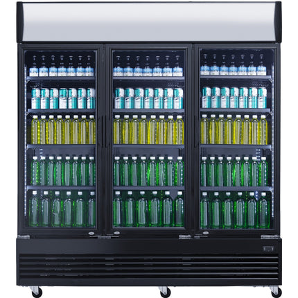 Commercial Bottle Cooler 1300 Litres Ventilated Cooling 3 Hinged Doors Black | Lg1300 Bfblack