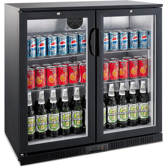 Back Bar Cooler 2 Hinged Doors 200 Litres Black |  Gn220 H
