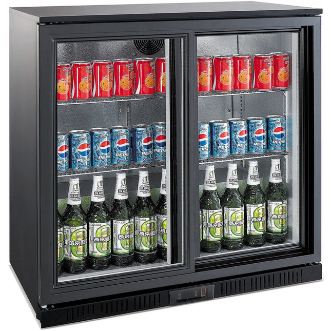 Back Bar Cooler 2 Sliding Doors 220 Litres Black |  Bc02 Ps