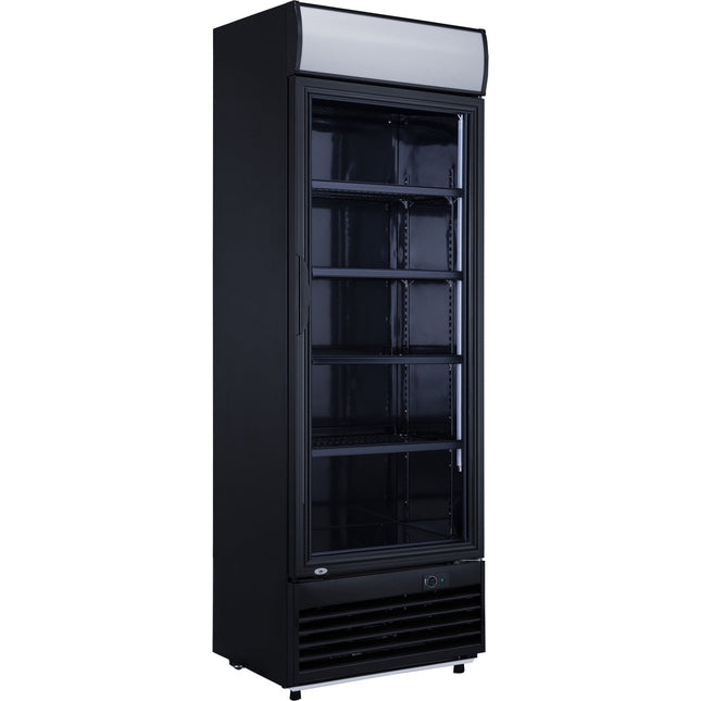 Commercial Drink Cooler Upright 332 Litres Static Cooling Hinged Glass Door Black Canopy Light |  Lg332 Bblack