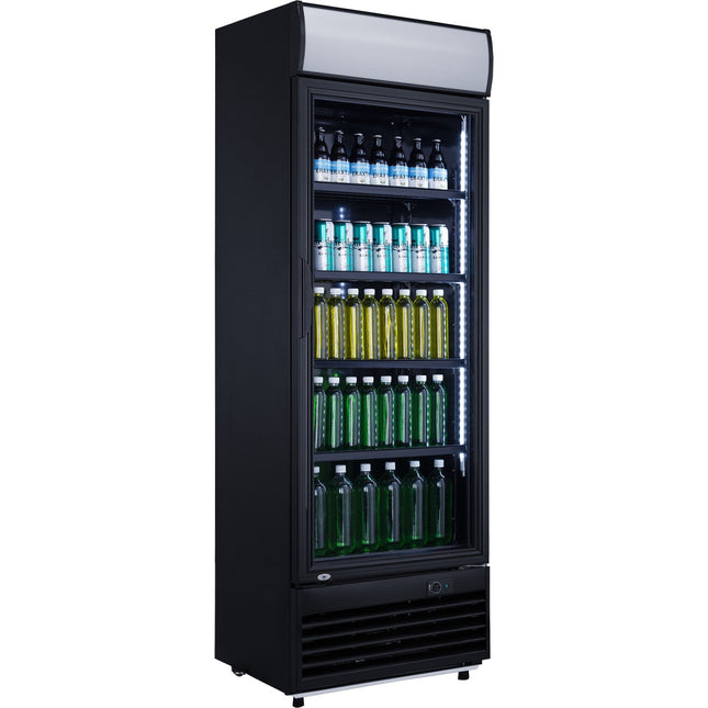 Commercial Drink Cooler Upright 382 Litres Static Cooling Hinged Glass Door Black Canopy Light | Lg382 Bblack