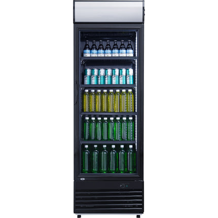 Commercial Drink Cooler Upright 382 Litres Static Cooling Hinged Glass Door Black Canopy Light | Lg382 Bblack
