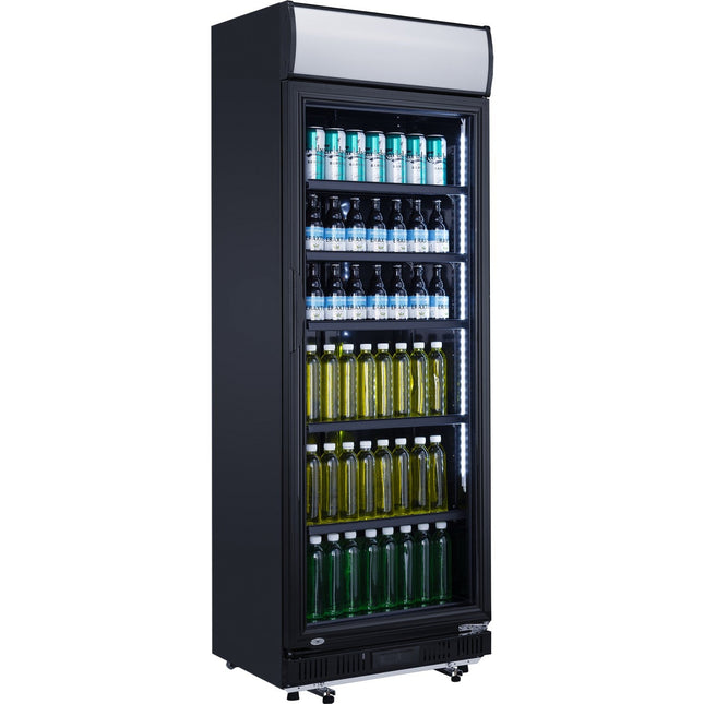 Commercial Drink Cooler Upright 402 Litres Dynamic Cooling Hinged Glass Door Black Canopy Light |  Lg402 Dfblack