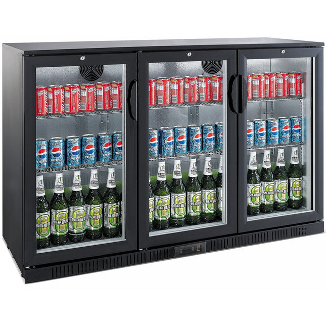 Back Bar Cooler 3 Hinged Doors 312 Litres Black |  Bc03 Pp
