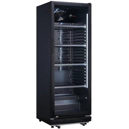Commercial Drink Cooler Upright 326 Litres Fan Assisted Cooling Hinged Glass Door Black | Lg360 Xpblack
