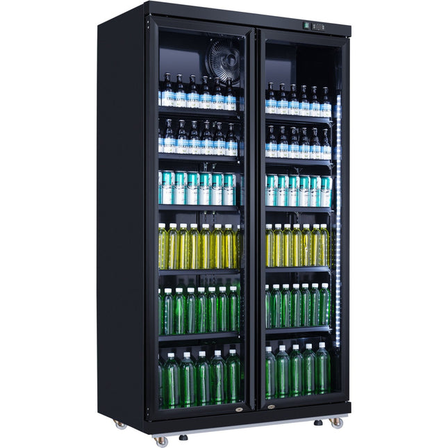 Commercial Bottle Cooler Upright 773 Litres Fan Cooling Twin Hinged Doors Black |  Lg805 Ablack