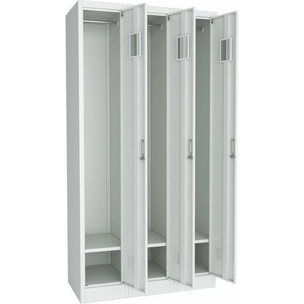 Commercial Grey Three Door Locker With Clothes Hanger, Fixed Shelf And Mirror 900x450x1800mm |  Locker3 Tw