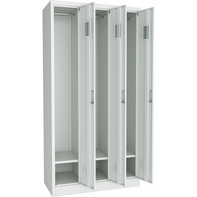 Commercial Grey Three Door Locker With Clothes Hanger, Fixed Shelf And Mirror 900x450x1800mm |  Locker3 Tw