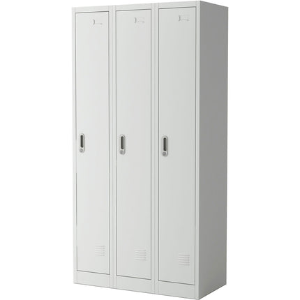 Commercial Grey Three Door Locker With Clothes Hanger, Fixed Shelf And Mirror 900x450x1800mm |  Locker3 Tw