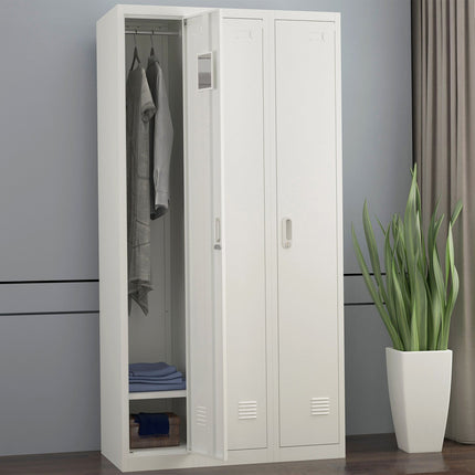 Commercial Grey Three Door Locker With Clothes Hanger, Fixed Shelf And Mirror 900x450x1800mm |  Locker3 Tw
