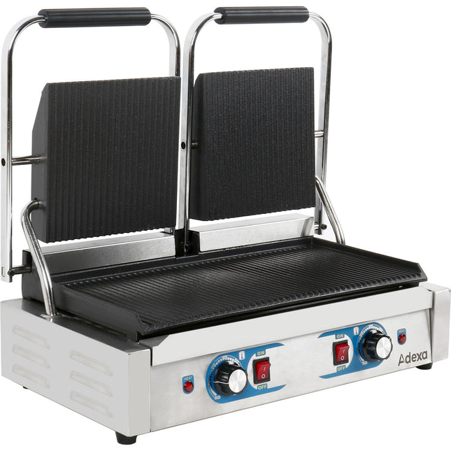 Heavy Duty Twin Panini Contact Grill Dual Zone 3.6k W Ribbed |  Mlp813