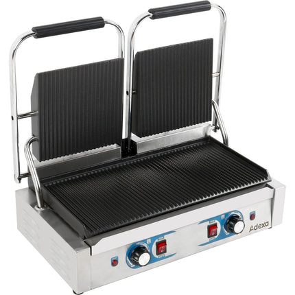 Heavy Duty Twin Panini Contact Grill Dual Zone 3.6k W Ribbed |  Mlp813
