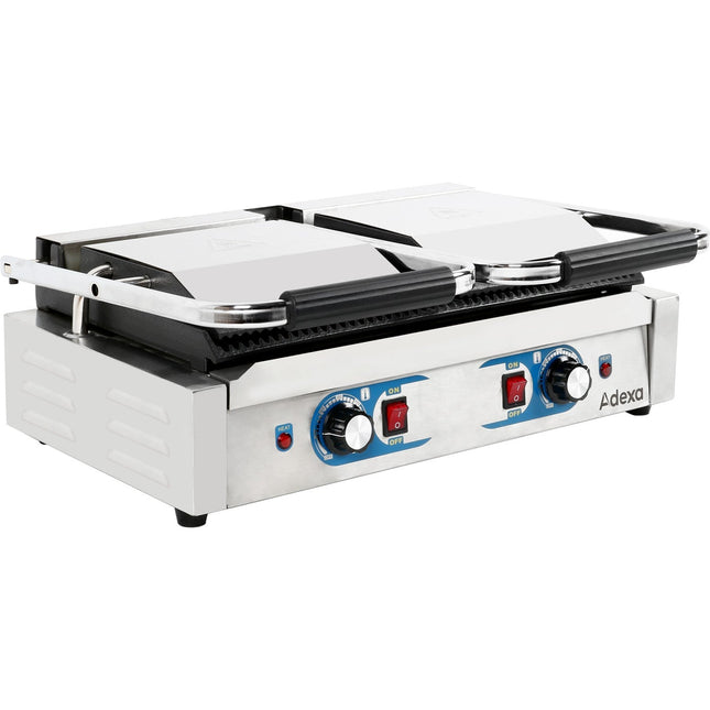 Heavy Duty Twin Panini Contact Grill Dual Zone 3.6k W Ribbed |  Mlp813