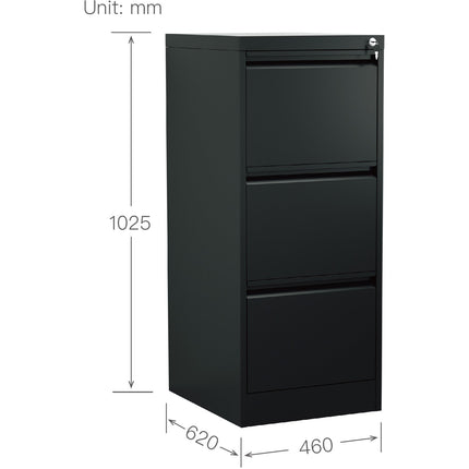Professional Filing Cabinet 3 Drawer 460x620x1025mm Black |  Mxdc2 Black