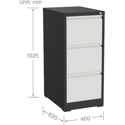 Professional Filing Cabinet 3 Drawer 460x620x1025mm Dark Grey &Amp; White |  Mxdc2 Darkgrey