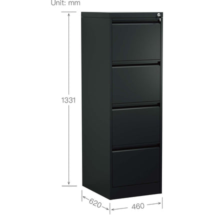 Professional Filing Cabinet 4 Drawer 460x620x1330mm Black |  Mxdc3 Black