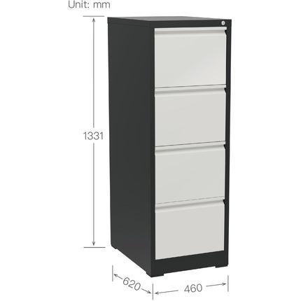 Professional Filing Cabinet 4 Drawer 460x620x1330mm Dark Grey &Amp; White |  Mxdc3 Darkgrey