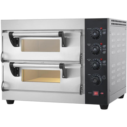 Commercial Pizza Oven Electric 2 Chambers 400x400mm 350°C Mechanical Controls 5.2k W 230 V 600x520x480mm | Ps442
