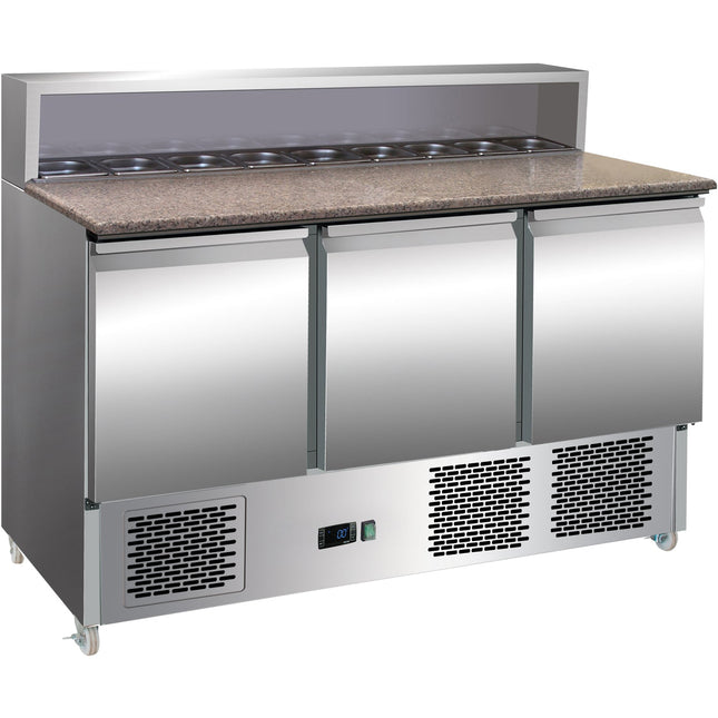 Pizza Prep Table 3 Doors Stainless Steel Pizza Top 8x Gn1/6 Depth 700mm |  Thps903