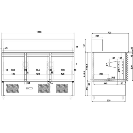 Pizza Prep Table 3 Doors Stainless Steel Pizza Top 8x Gn1/6 Depth 700mm |  Thps903